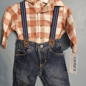 Carter's Denim Overalls with Orange Plaid Shirt